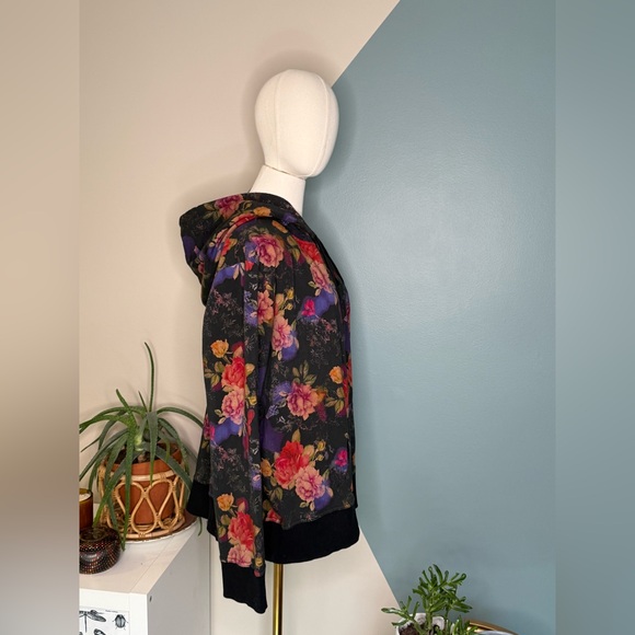 Johnny Was Los Angeles Floral Zip Hoodie XXL Black Cotton Stretch Boho Artsy - Picture 5 of 13